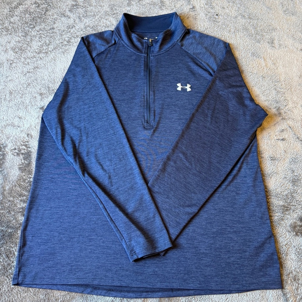 Under Armour Mens XL HeatGear Quarter Zip Pullover Navy Blue Heathered
